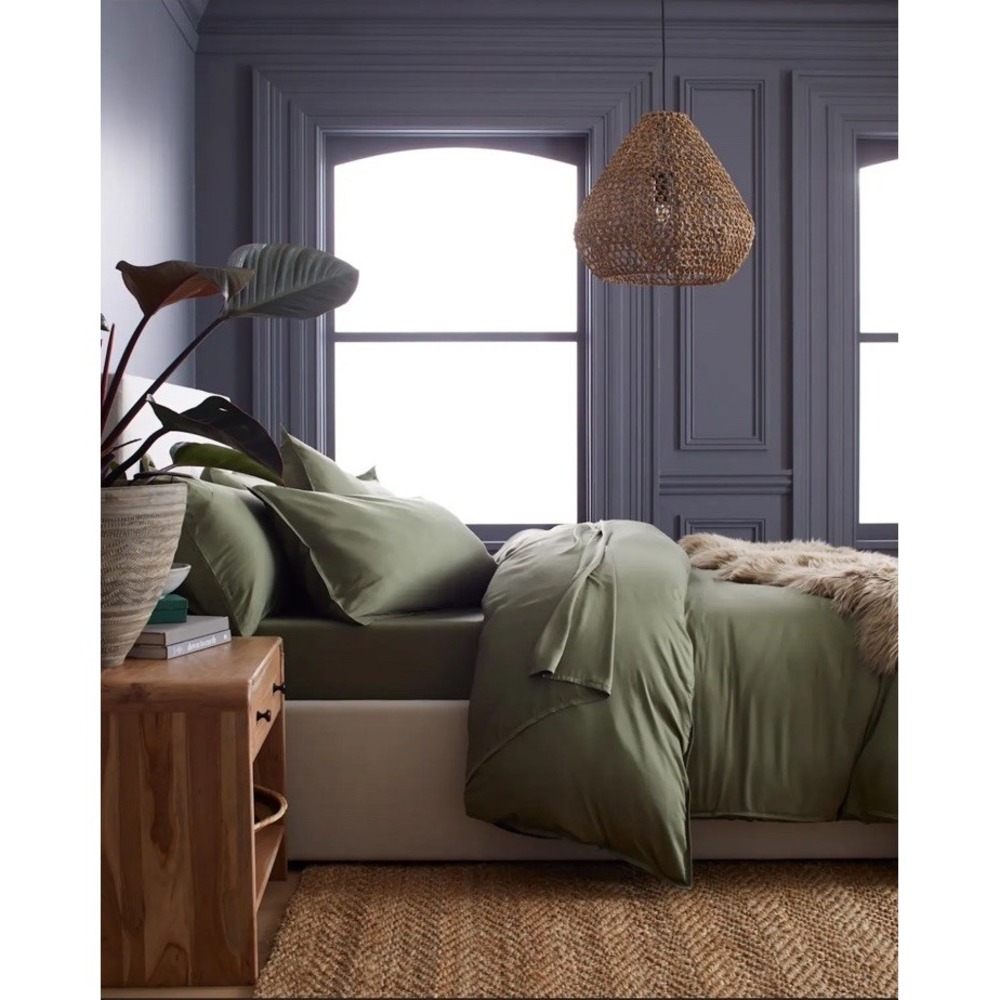 Quince Olive Green Bamboo Viscose Cooling Duvet COVER ONLY Minimalist Modern